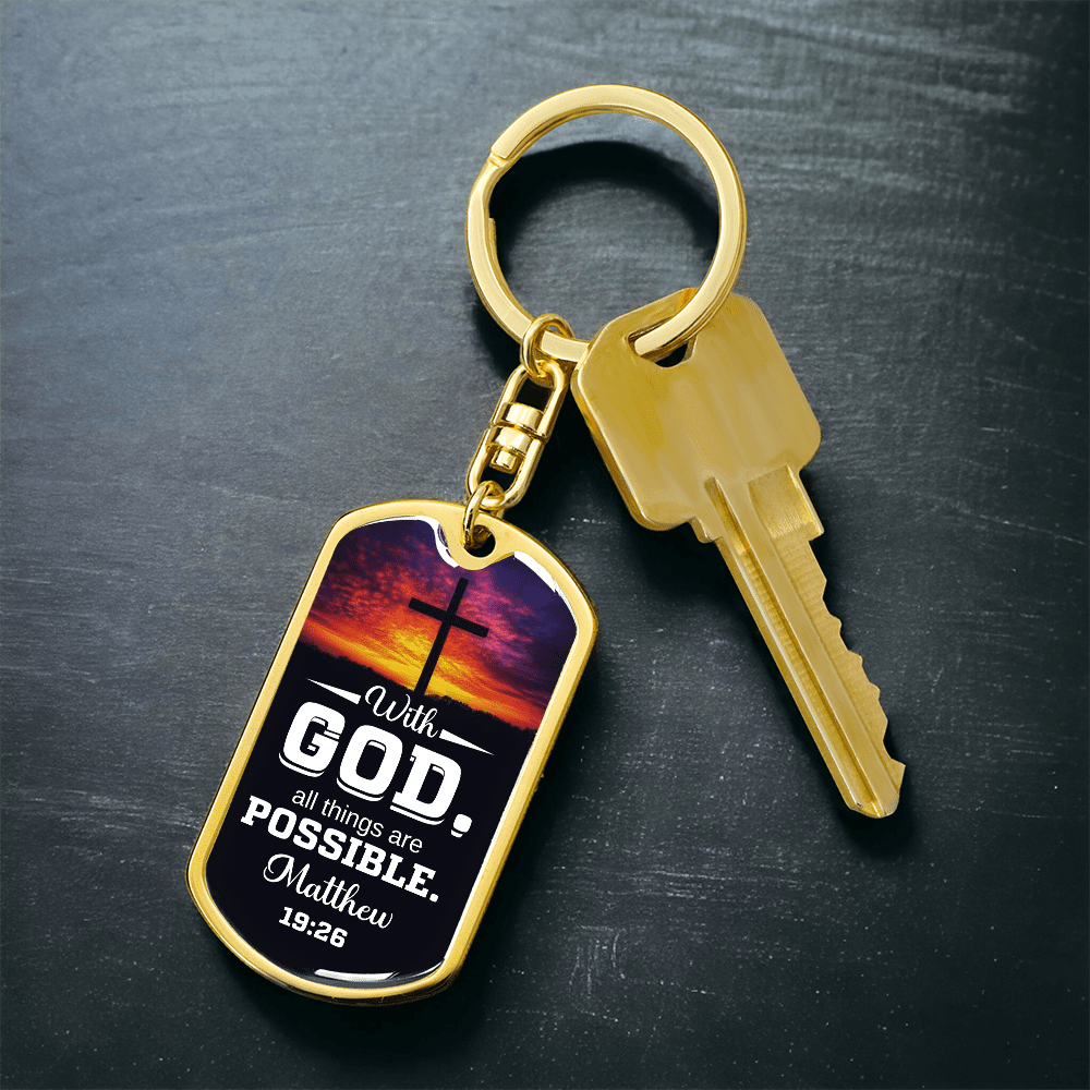 Matthew 19:26 - With GOD All Things Are Possible - Personalize - Dog Tag Keychain - The Shoppers Outlet