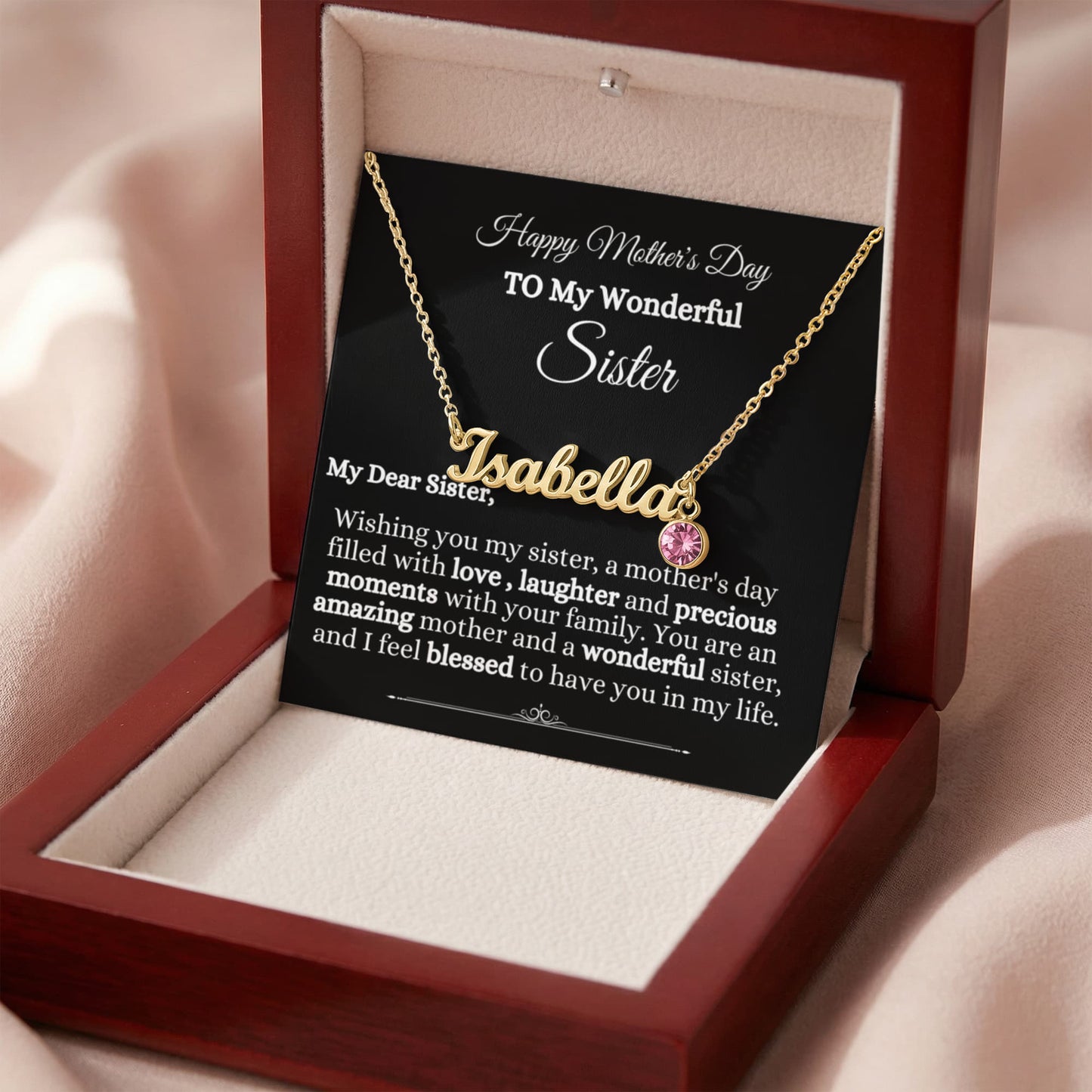 Gift For Sister- Mother's Day - Custom Name Necklace with Birthstone - The Shoppers Outlet