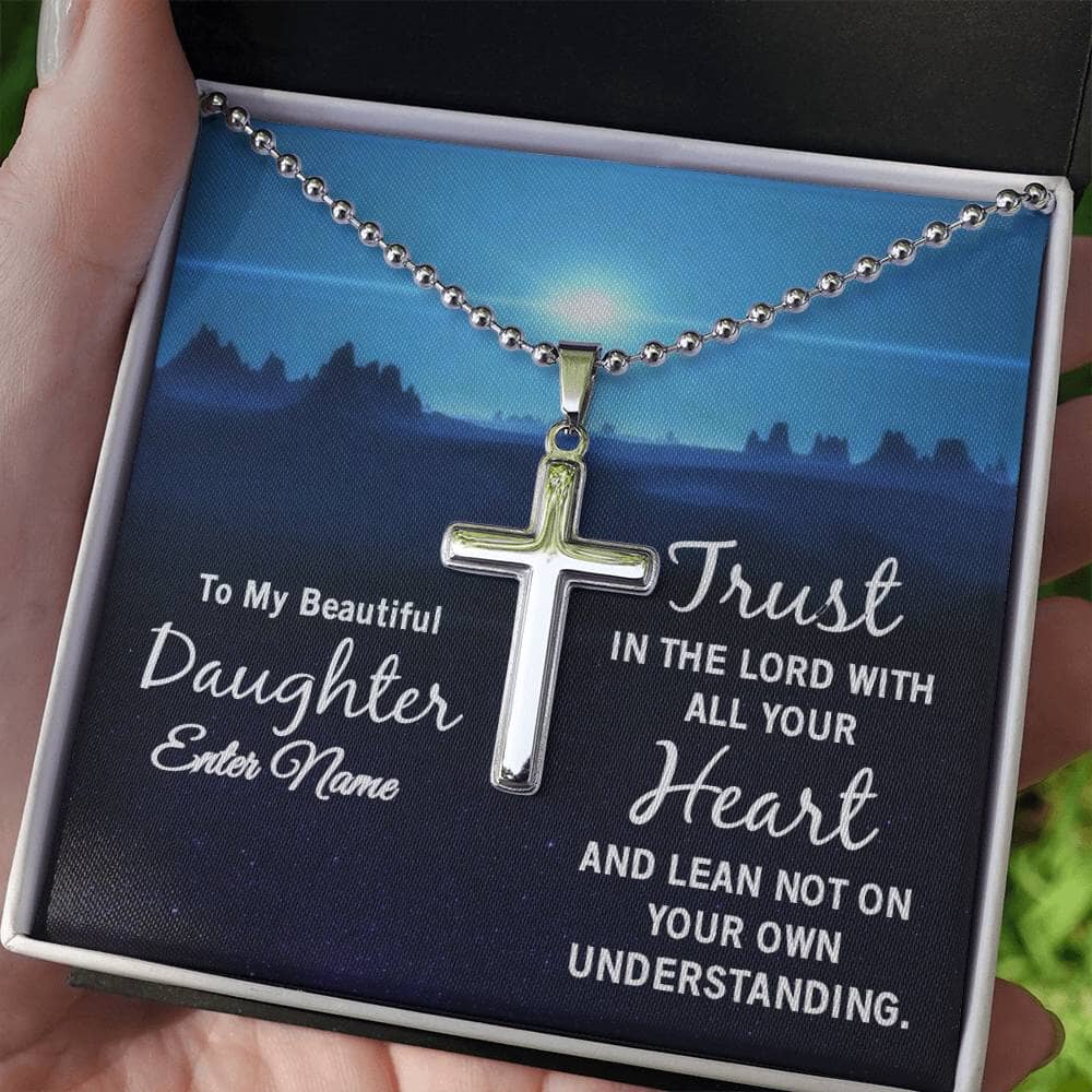 Faith - To My Beautiful Daughter - Trust In The Lord With All Your Heart - Personalized Cross Necklace - The Shoppers Outlet