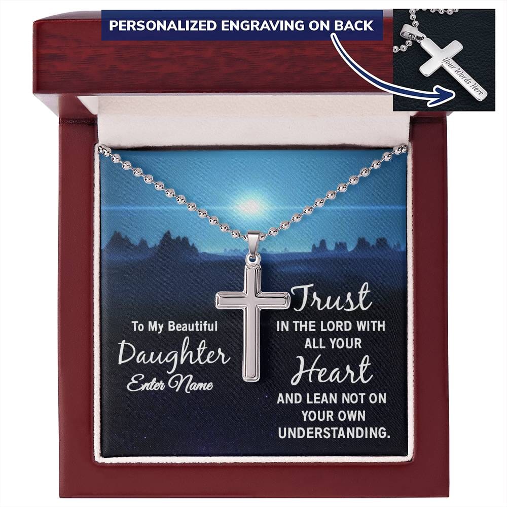 Faith - To My Beautiful Daughter - Trust In The Lord With All Your Heart - Personalized Cross Necklace - The Shoppers Outlet