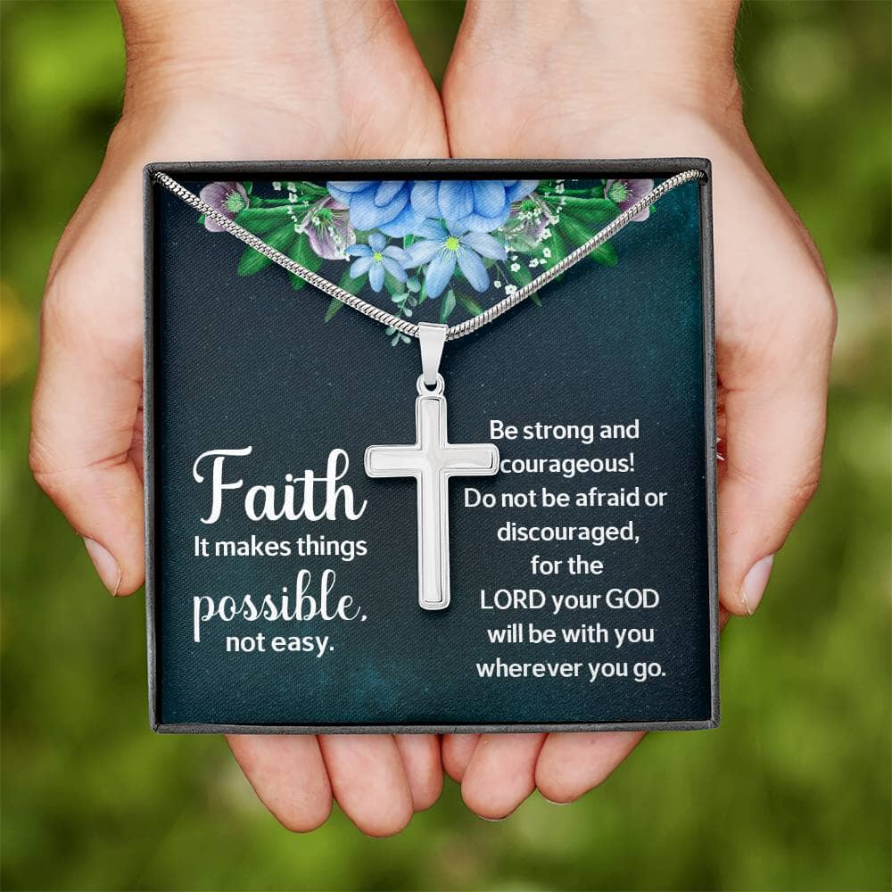 Faith - It Makes Things Possible Not Easy - Personalized Cross Necklace - The Shoppers Outlet