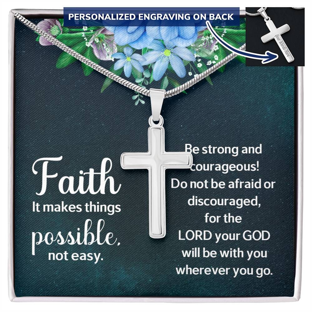 Faith - It Makes Things Possible Not Easy - Personalized Cross Necklace - The Shoppers Outlet