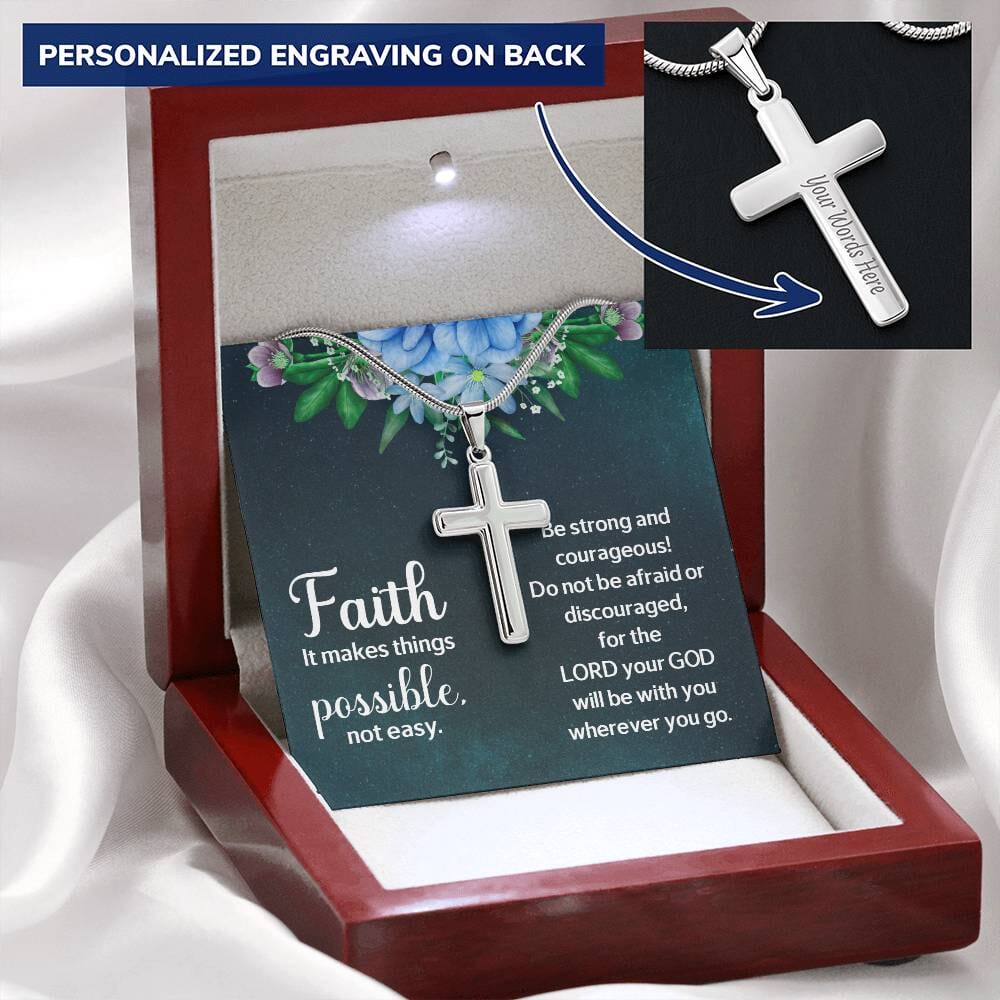 Faith - It Makes Things Possible Not Easy - Personalized Cross Necklace - The Shoppers Outlet