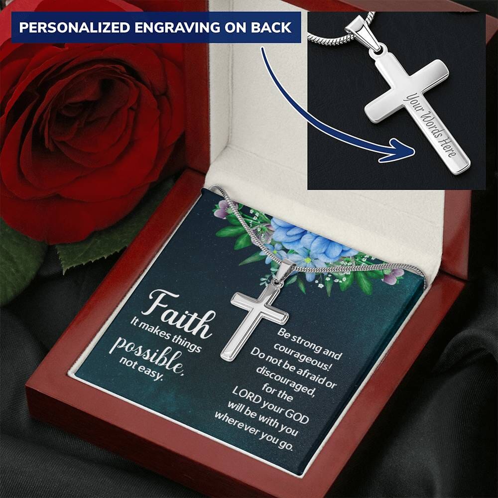 Faith - It Makes Things Possible Not Easy - Personalized Cross Necklace - The Shoppers Outlet