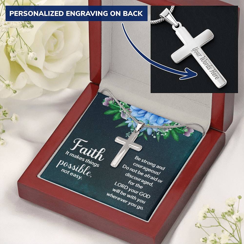 Faith - It Makes Things Possible Not Easy - Personalized Cross Necklace - The Shoppers Outlet