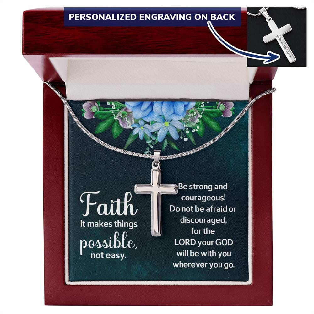 Faith - It Makes Things Possible Not Easy - Personalized Cross Necklace - The Shoppers Outlet