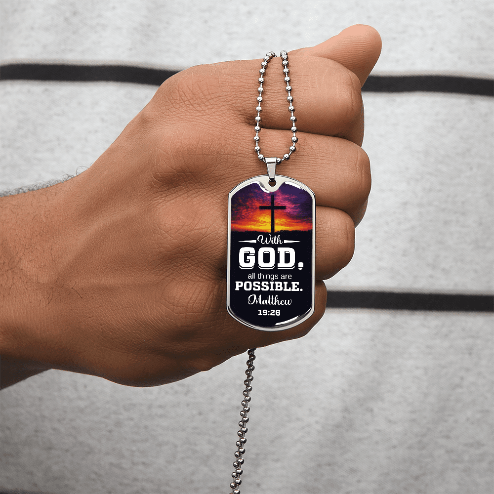 Matthew 19:26 - With God All Things Are Possible - Do Tag Necklace - The Shoppers Outlet
