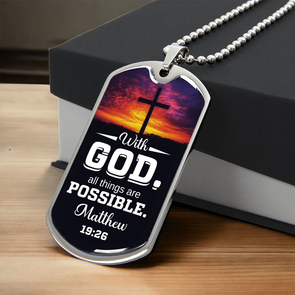 Matthew 19:26 - With God All Things Are Possible - Do Tag Necklace - The Shoppers Outlet