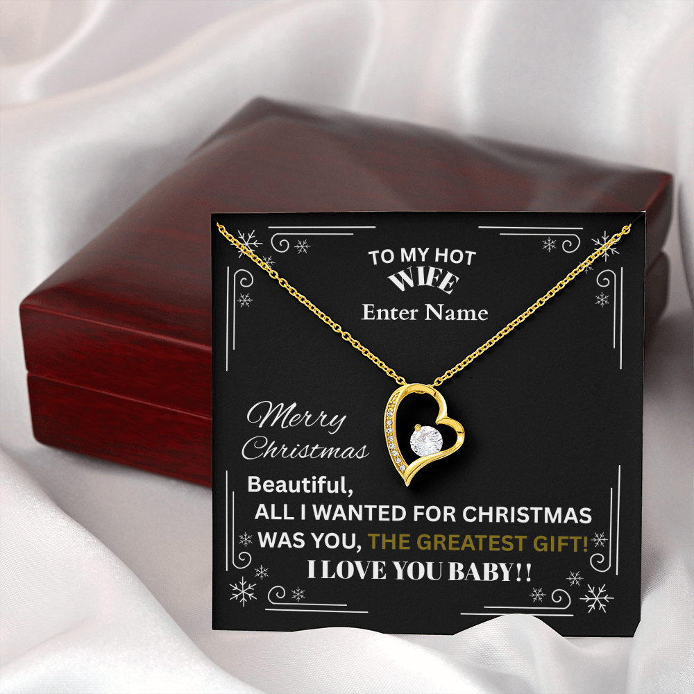 Gift For Wife - All I Wanted For Christmas - PERSONALIZED NAME MESSAGE CARD - Forever Love Necklace