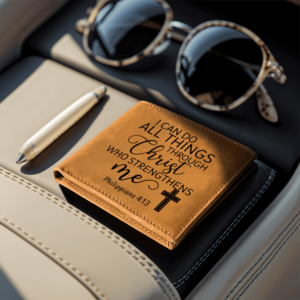 Graphic Leather Wallet - I Can Do all Things Through Christ - Philippians 4:13 - The Shoppers Outlet