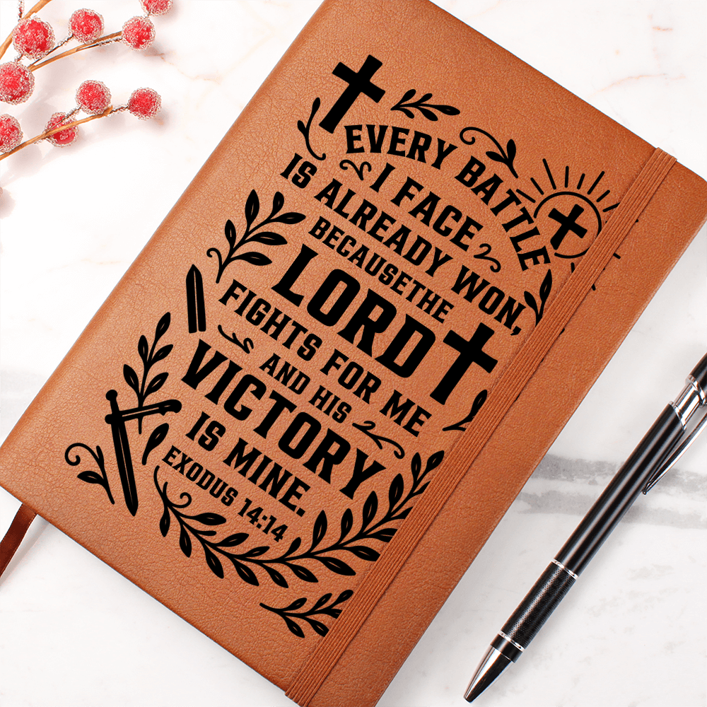 Graphic Leather Journal - Every Battle I Face - Exodus 14:14 NIV - The Shoppers Outlet