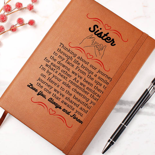 Graphic Leather Journal - Sister - Thinking About Our Journey - The Shoppers Outlet