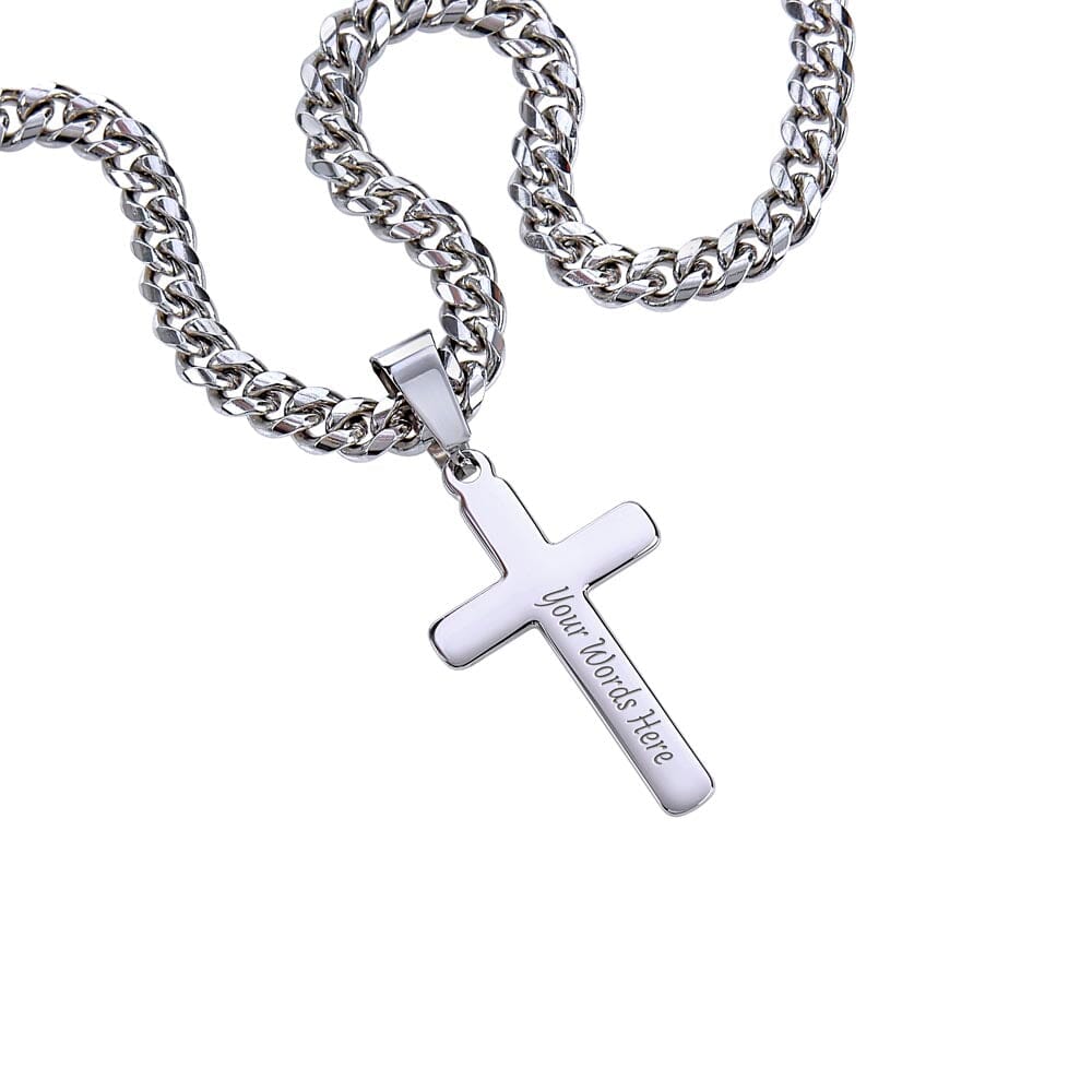 Faith - Faith Is Hope When All Is Lost - Cuban Chain With Artisan Cross Necklace - Personalization Option - The Shoppers Outlet