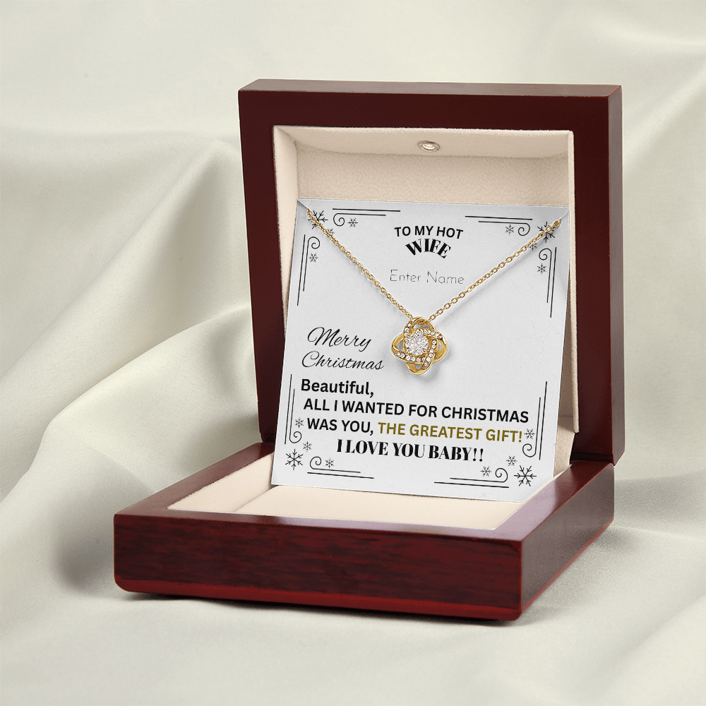 Gift For Wife - All I Wanted For Christmas - PERSONALIZED NAME MESSAGE CARD - Love Knot Necklace