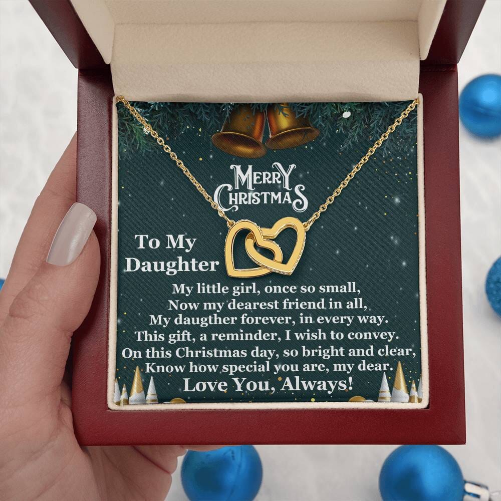 Daughter - Merry Christmas - My Little Girl - Interlocking Hearts Necklaces - The Shoppers Outlet