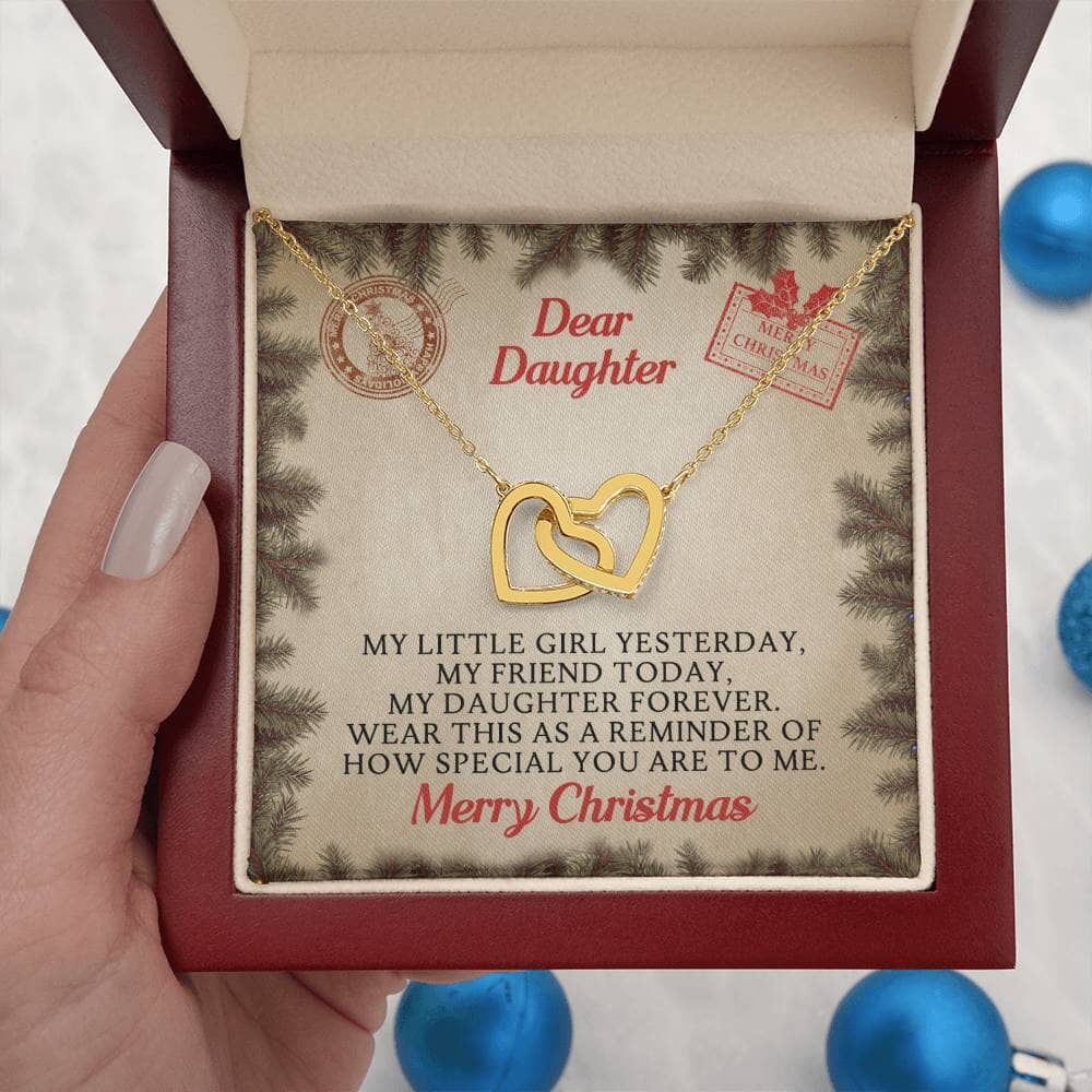 Gift For Daughter - My Little Girl Yesterday - Merry Christmas - Interlocking Hearts Necklace - The Shoppers Outlet
