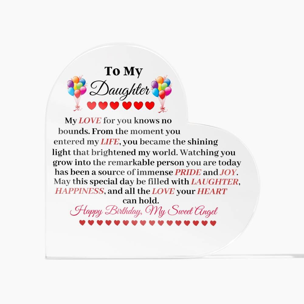 Gift For Daughter - Happy Birthday - My Sweet Angel - Heart Acrylic Plaque - The Shoppers Outlet