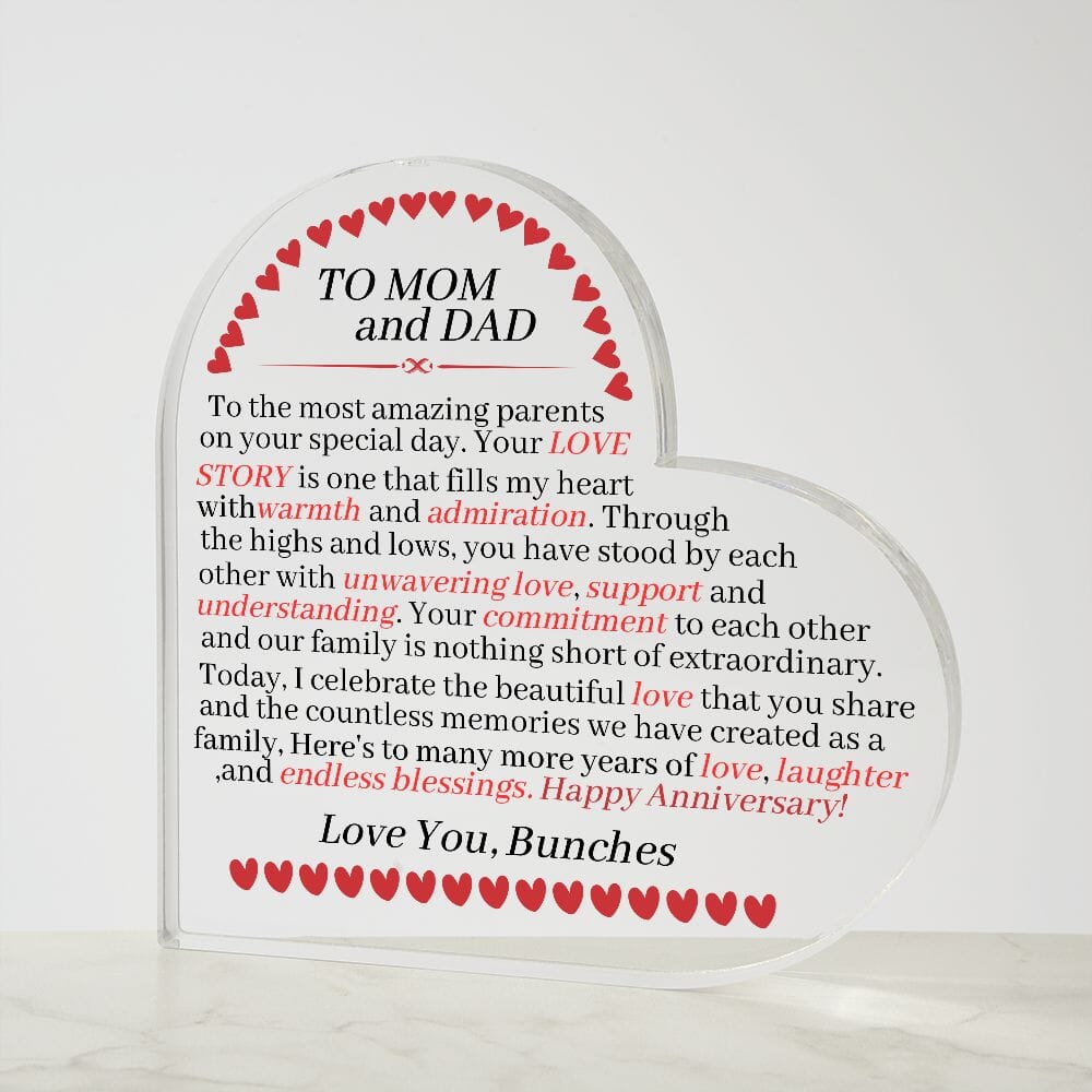 Gift For Mom & Dad - Happy Anniversary - Gift For Mom and Dad - Heart Acrylic Plaque - The Shoppers Outlet