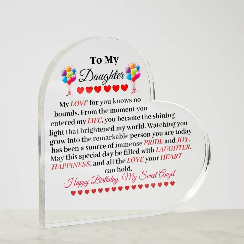 Gift For Daughter - Happy Birthday - My Sweet Angel - Heart Acrylic Plaque - The Shoppers Outlet