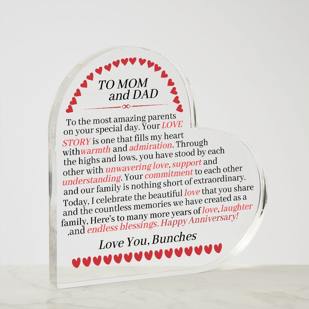 Gift For Mom & Dad - Happy Anniversary - Gift For Mom and Dad - Heart Acrylic Plaque - The Shoppers Outlet