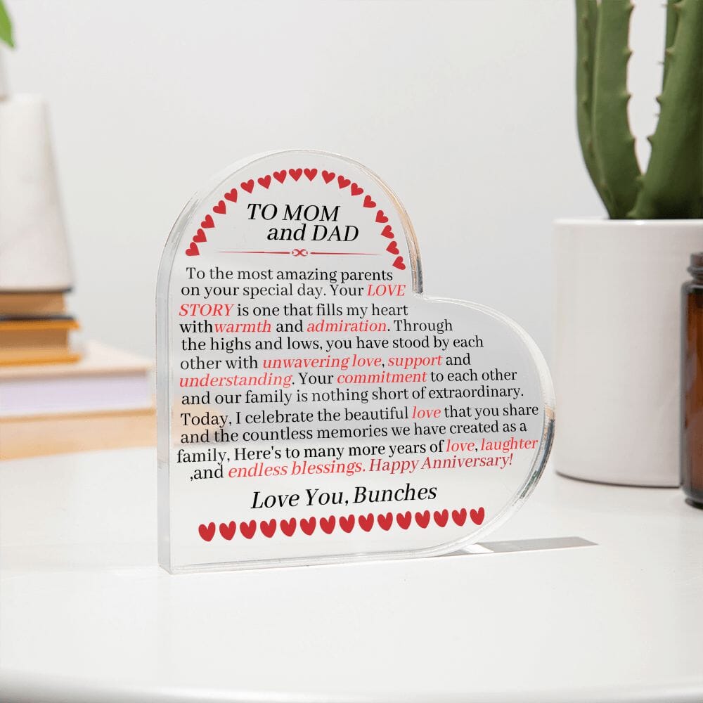 Gift For Mom & Dad - Happy Anniversary - Gift For Mom and Dad - Heart Acrylic Plaque - The Shoppers Outlet