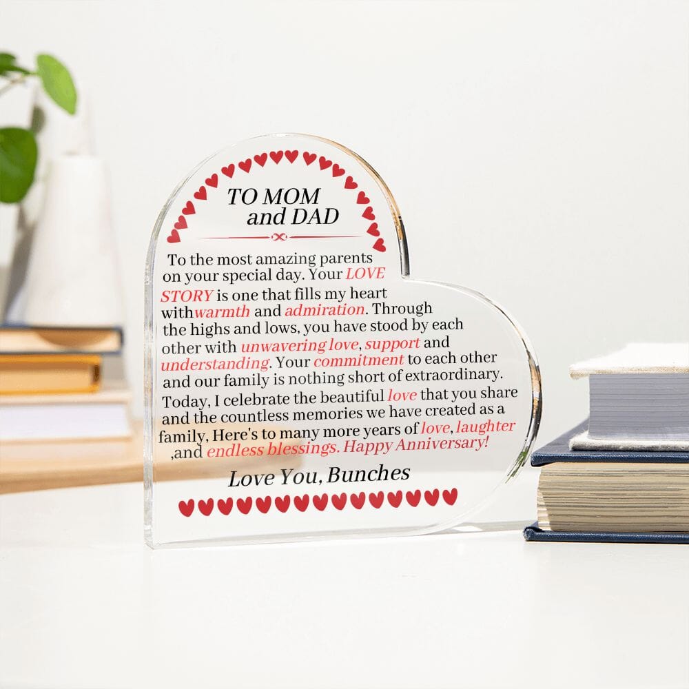 Gift For Mom & Dad - Happy Anniversary - Gift For Mom and Dad - Heart Acrylic Plaque - The Shoppers Outlet