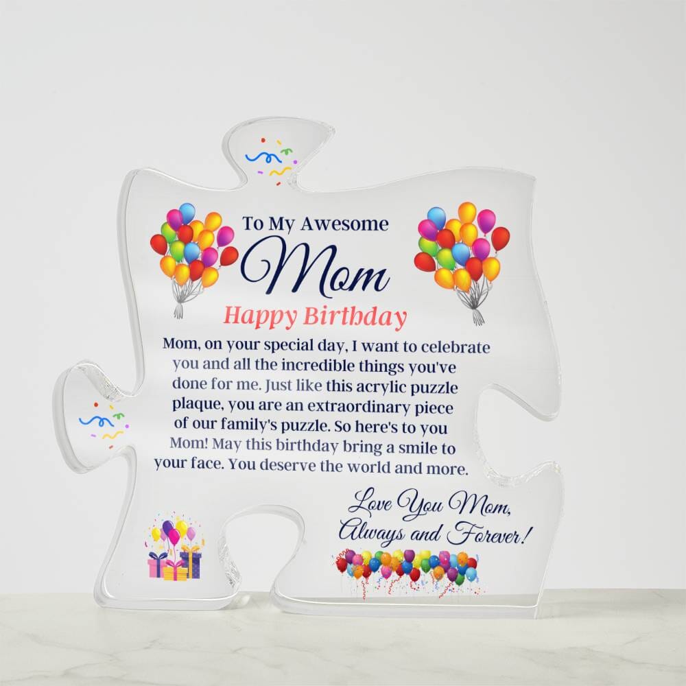 Gift For Mom - My Awesome Mom - Happy Birthday - Gift For Mom - Birthday Present - Puzzle Acrylic Plaque - The Shoppers Outlet