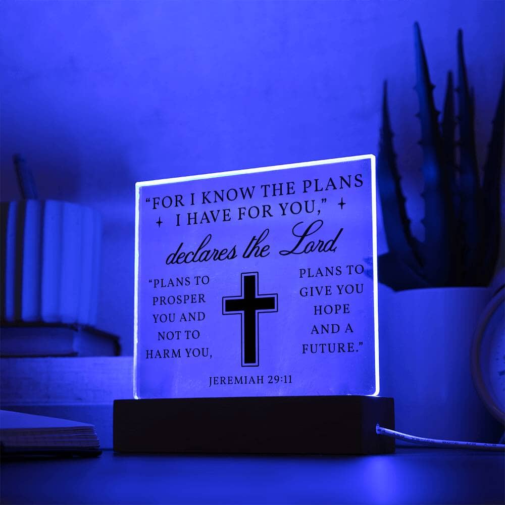 Faith - For I Know The Plans I Have For You - Jeremiah 29:11 - Night Light - Square Acrylic Plaque - The Shoppers Outlet