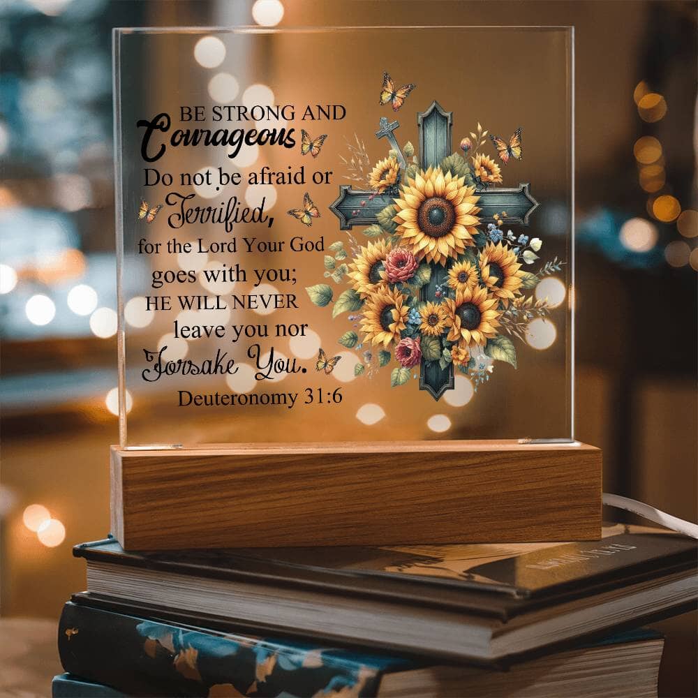 Faith - Be Strong And Courageous - Deuteronomy 31:6 - Square Acrylic Plaque - The Shoppers Outlet