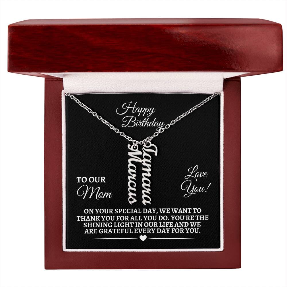 Mom - Happy Birthday - Personalized Vertical Name Necklaces - The Shoppers Outlet