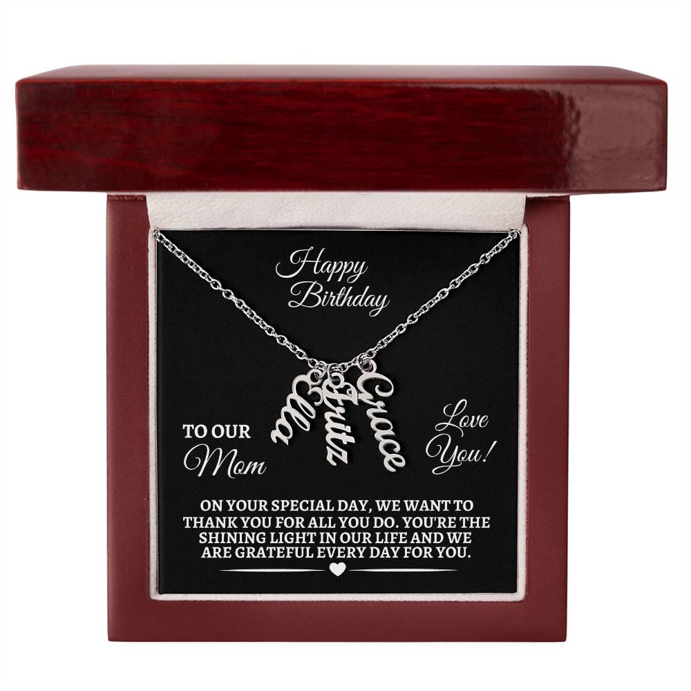 Mom - Happy Birthday - Personalized Vertical Name Necklaces - The Shoppers Outlet