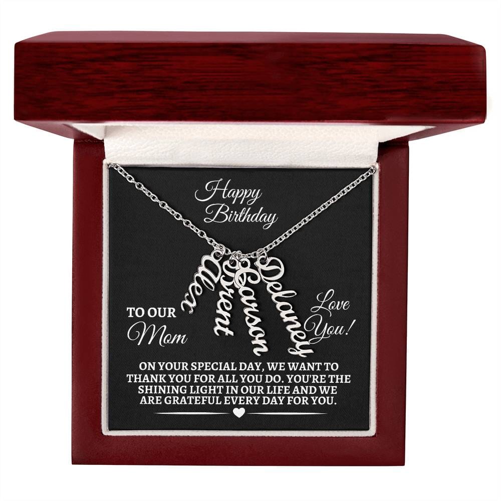 Mom - Happy Birthday - Personalized Vertical Name Necklaces - The Shoppers Outlet