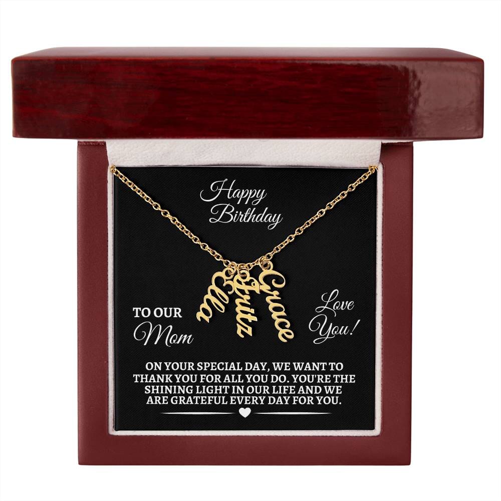 Mom - Happy Birthday - Personalized Vertical Name Necklaces - The Shoppers Outlet