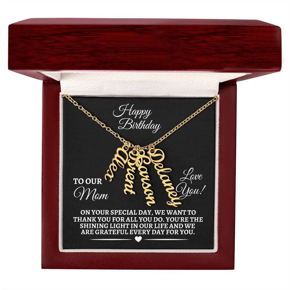 Mom - Happy Birthday - Personalized Vertical Name Necklaces - The Shoppers Outlet