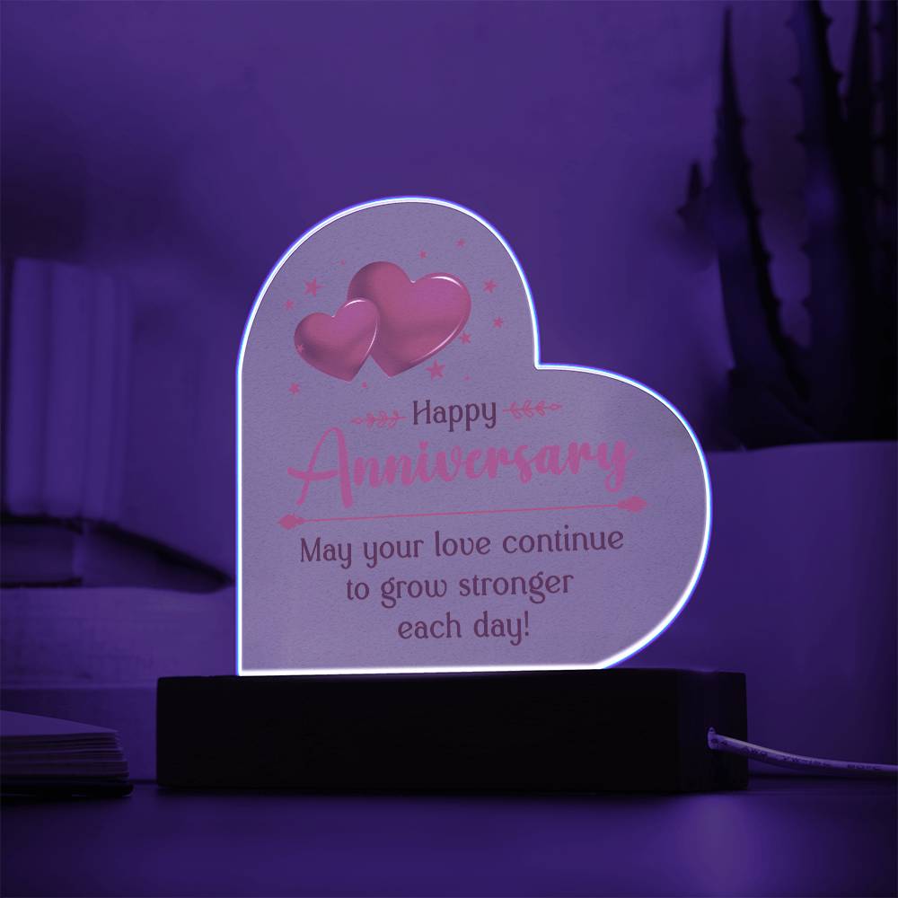 Happy Anniversary - May Your Love Continue To Grow Stronger Each Day - Print Heart Acrylic Plaque - The Shoppers Outlet