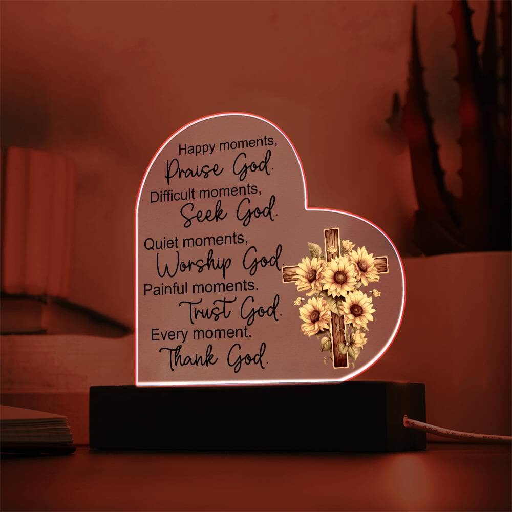 Faith - Praise God - Night Light - Heart Acrylic Plaque - The Shoppers Outlet