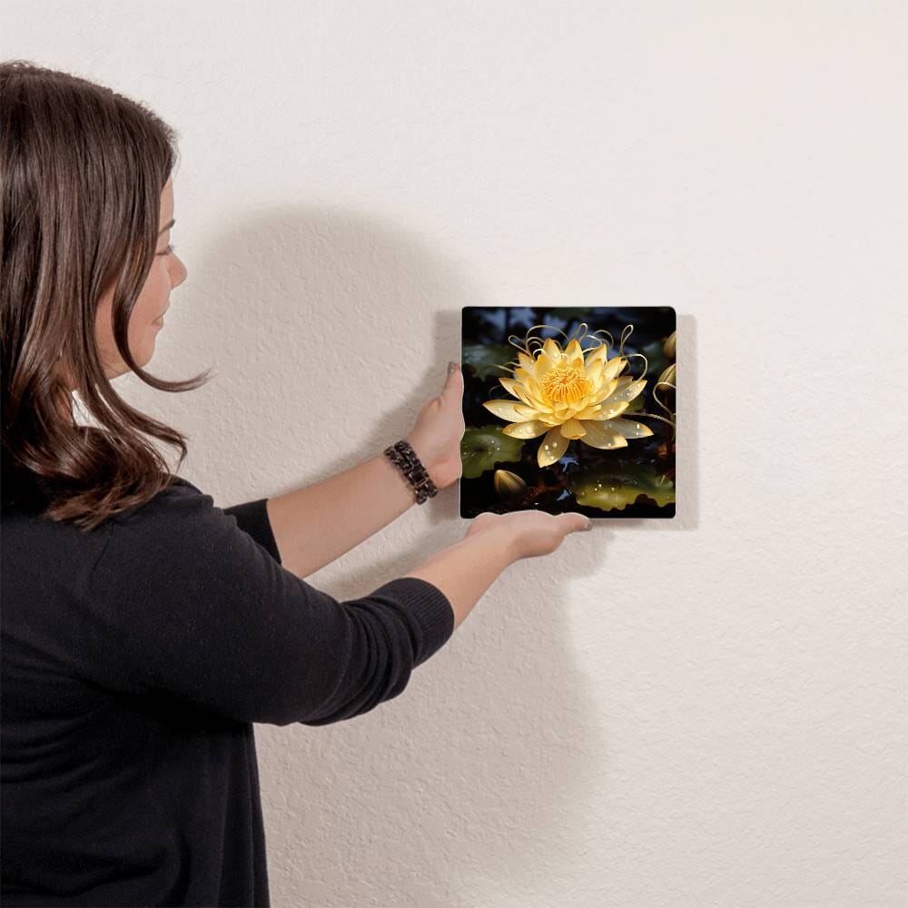 Flowers - Yellow Lotus Plant - High Gloss Metal Art Prints - The Shoppers Outlet