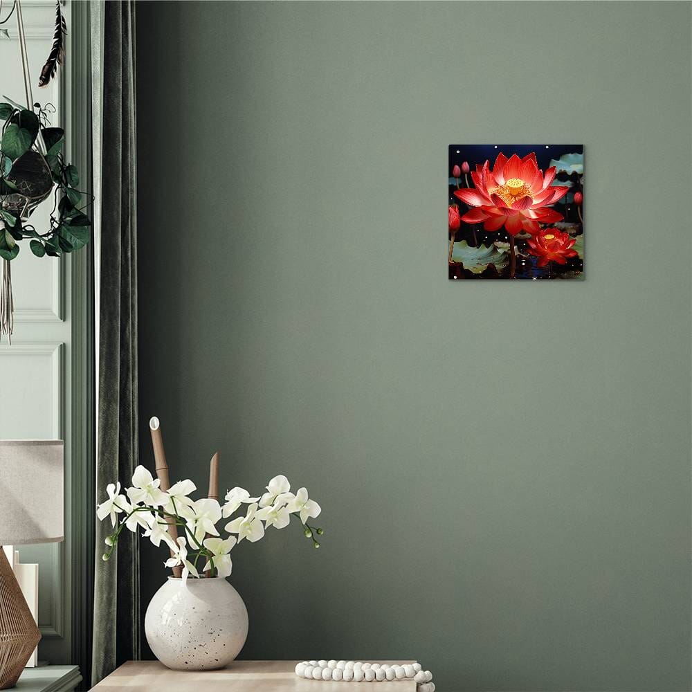 Flowers - Red Lotus Plant - High Gloss Metal Art Prints - The Shoppers Outlet