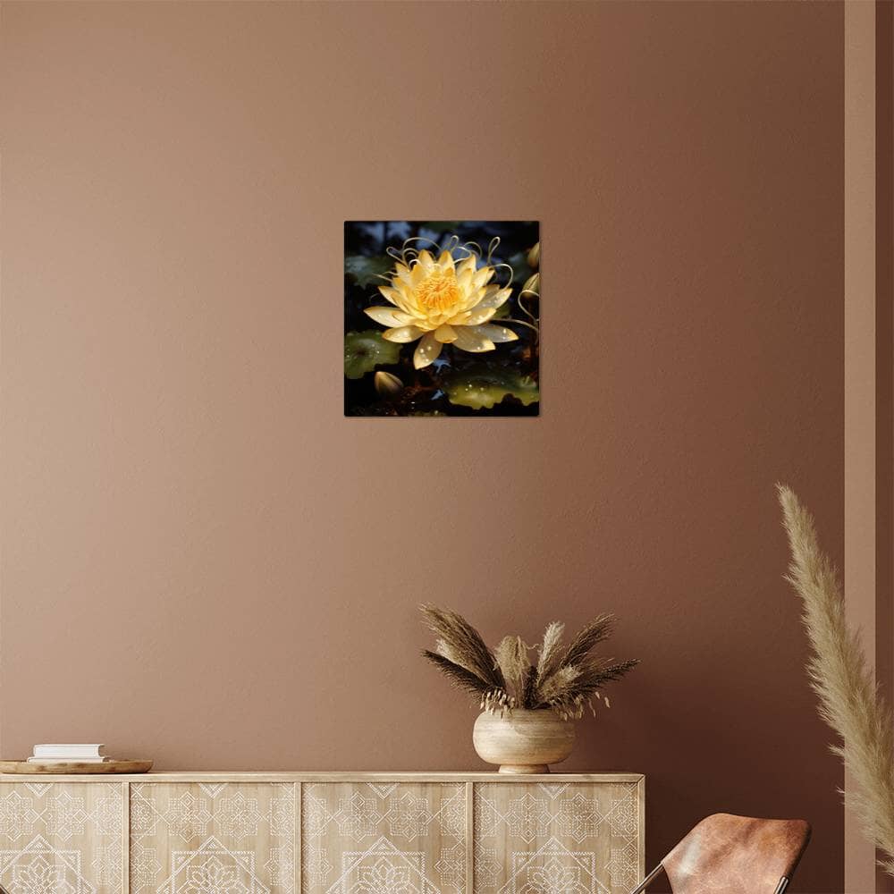 Flowers - Yellow Lotus Plant - High Gloss Metal Art Prints - The Shoppers Outlet