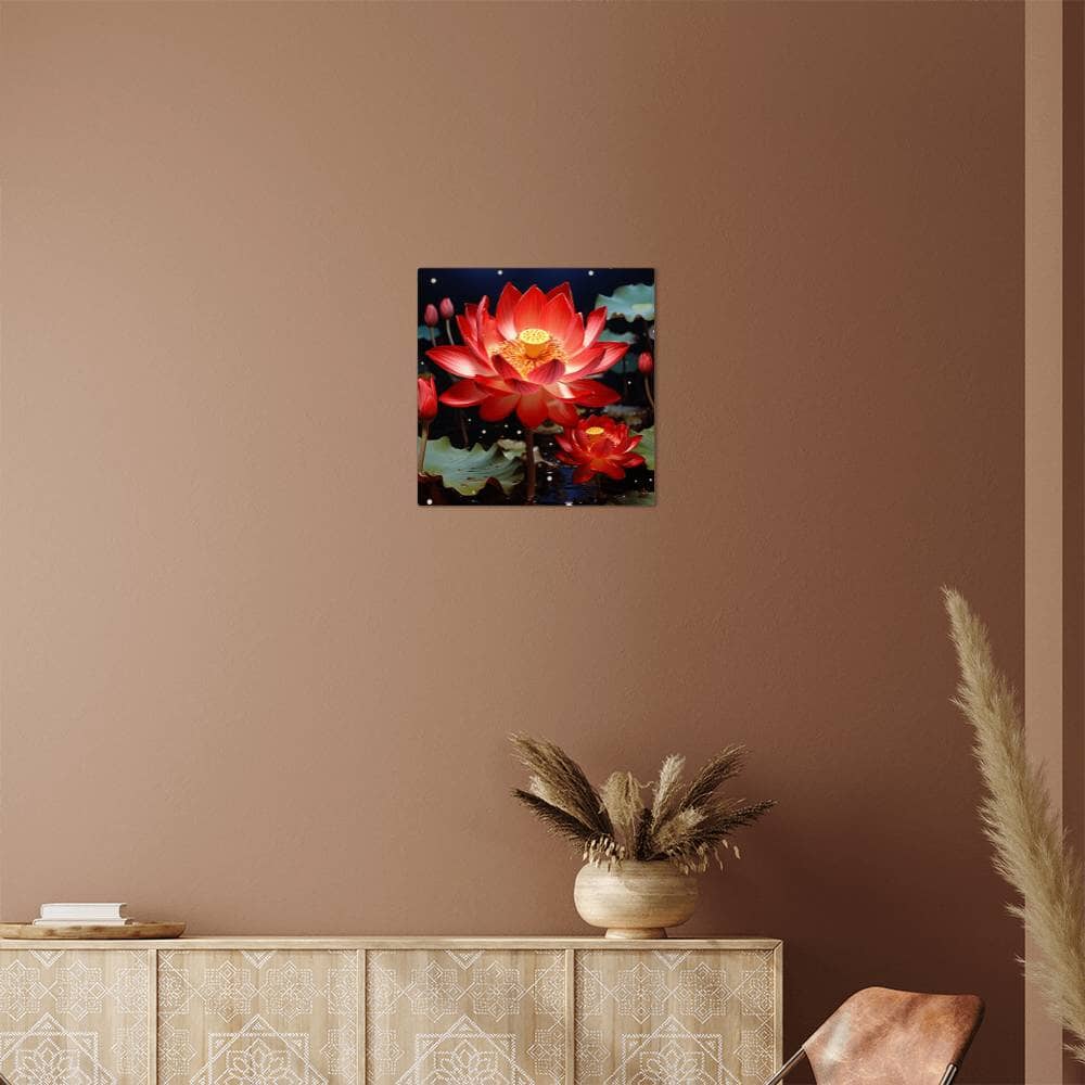 Flowers - Red Lotus Plant - High Gloss Metal Art Prints - The Shoppers Outlet