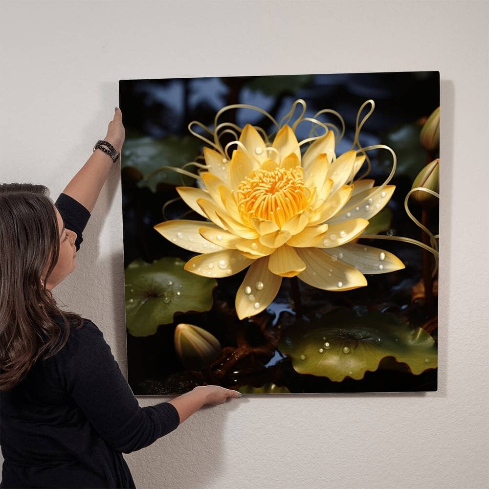 Flowers - Yellow Lotus Plant - High Gloss Metal Art Prints - The Shoppers Outlet
