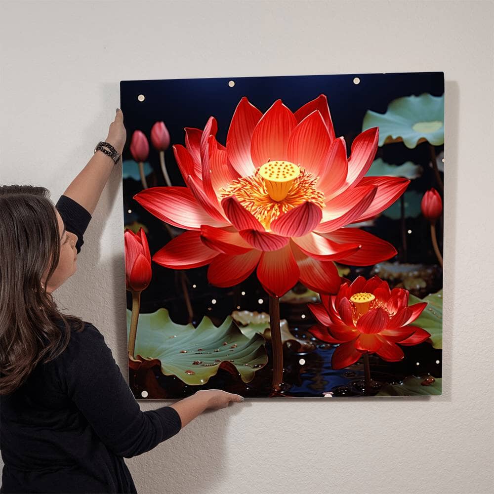 Flowers - Red Lotus Plant - High Gloss Metal Art Prints - The Shoppers Outlet