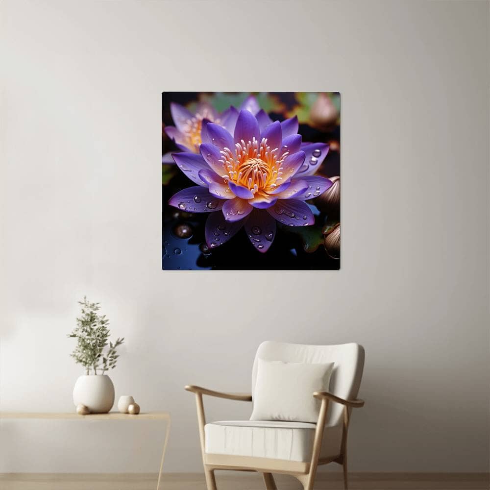 Flowers - Purple Lotus Plant - High Gloss Metal Art Prints - The Shoppers Outlet
