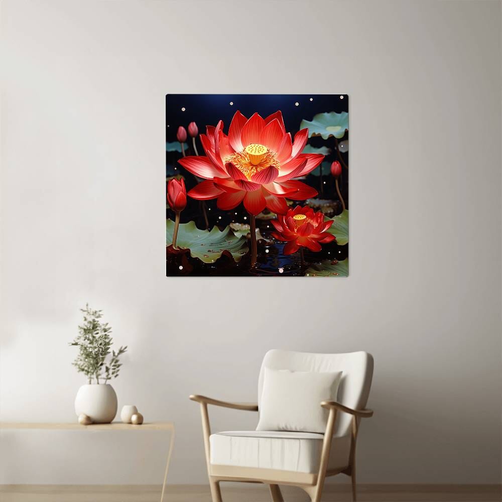Flowers - Red Lotus Plant - High Gloss Metal Art Prints - The Shoppers Outlet