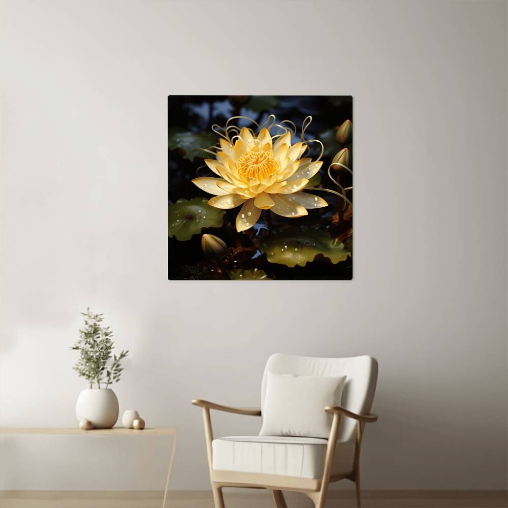 Flowers - Yellow Lotus Plant - High Gloss Metal Art Prints - The Shoppers Outlet