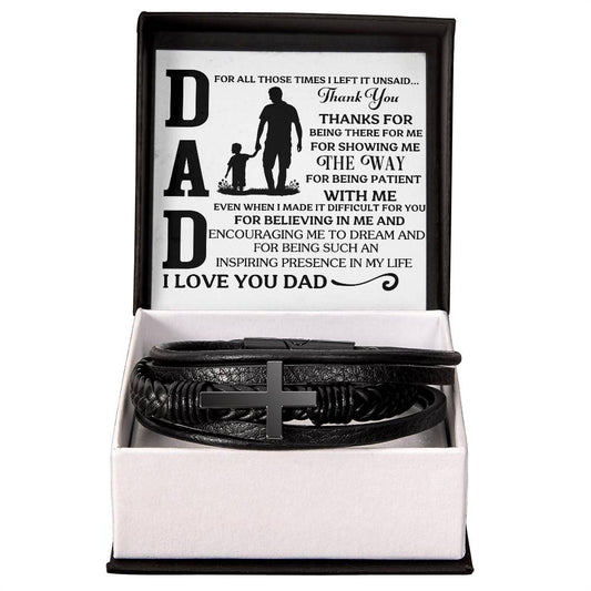 Dad - For All Those Times I Left It Unsaid Thank You - Men's Cross Leather Bracelet