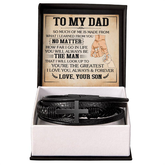 Dad - You're The Greatest - Men's Cross Leather Bracelet