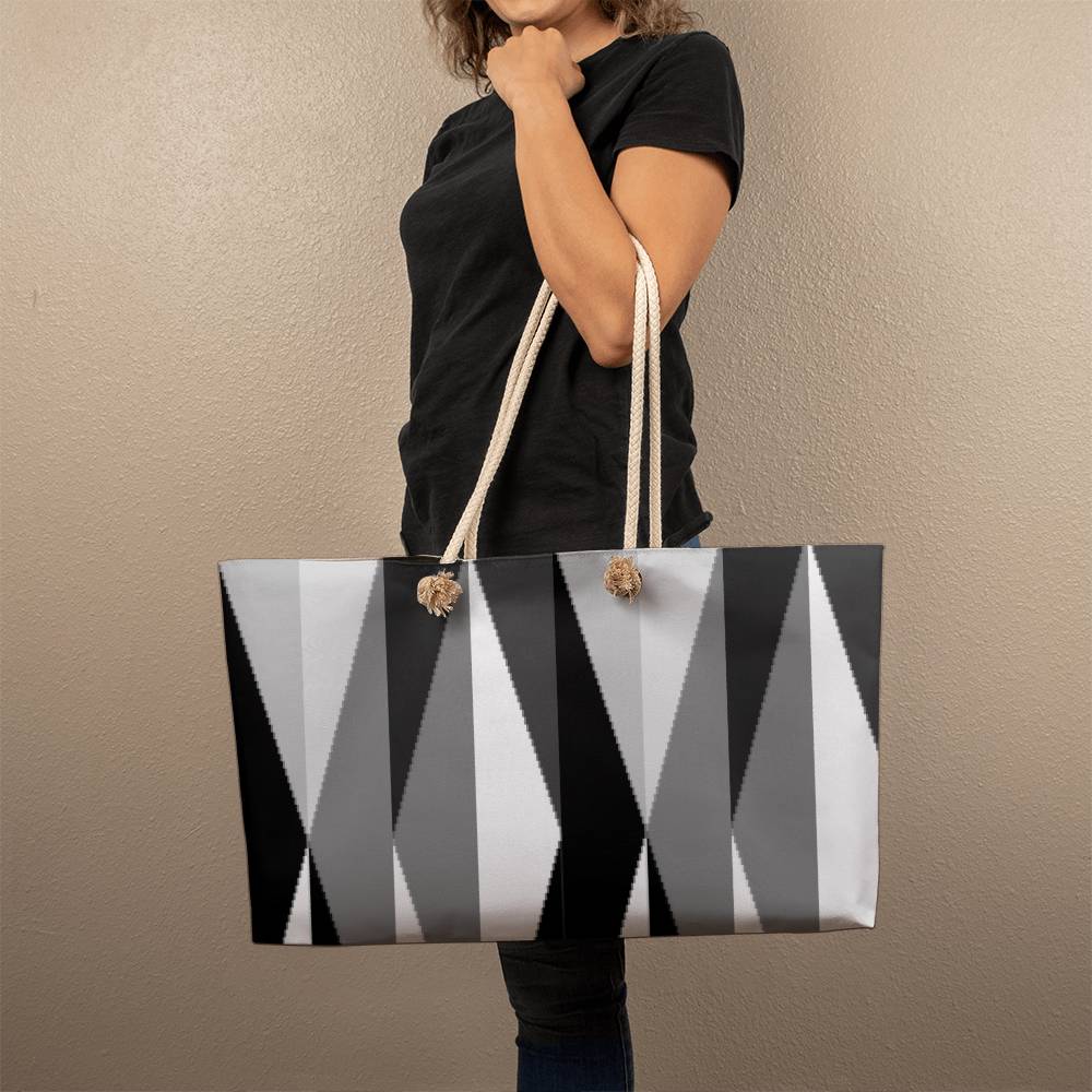 Black Gray White Maze Design - Weekender Tote Bags - The Shoppers Outlet