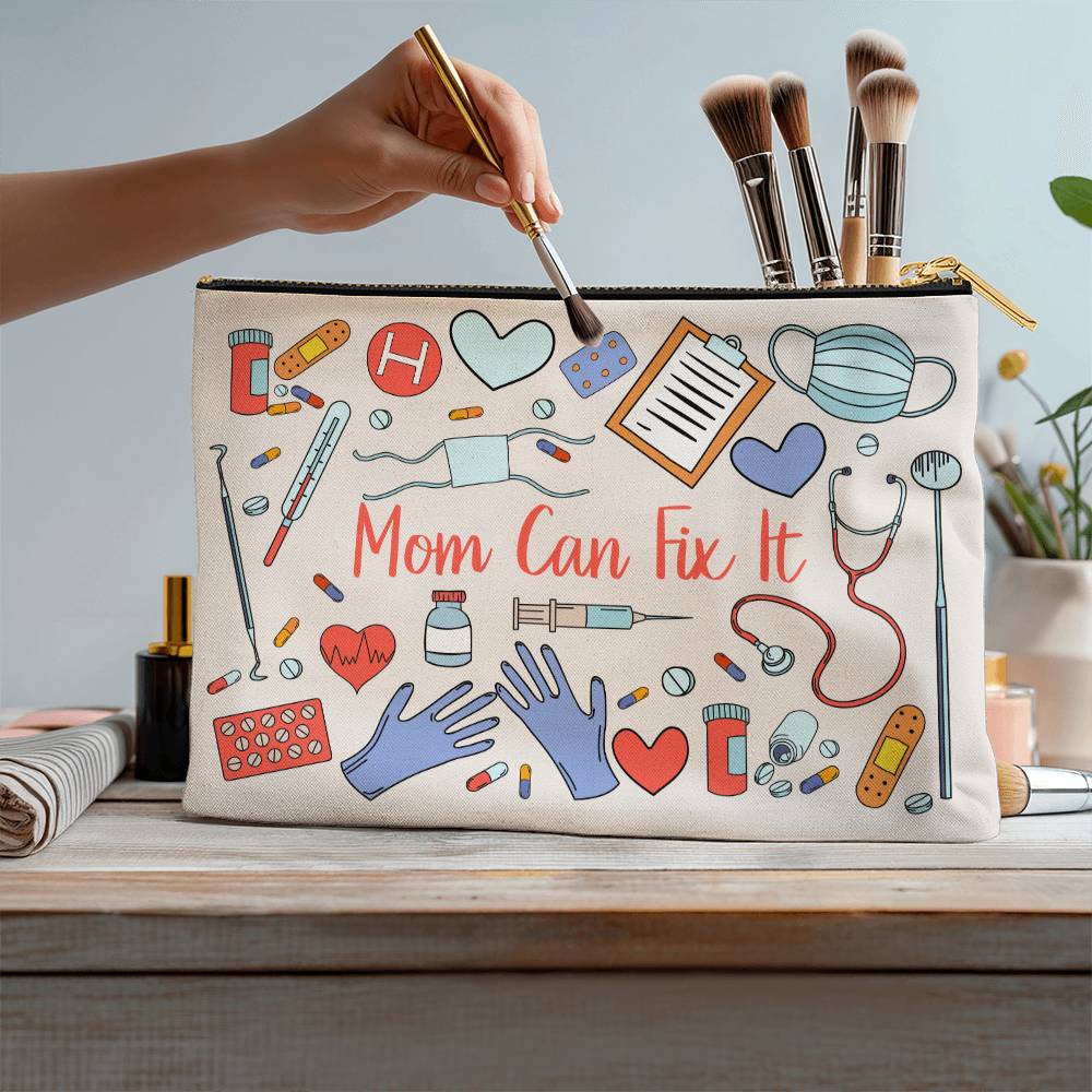 Mom - Can Fix It - Large Fabric Zippered Pouch - The Shoppers Outlet