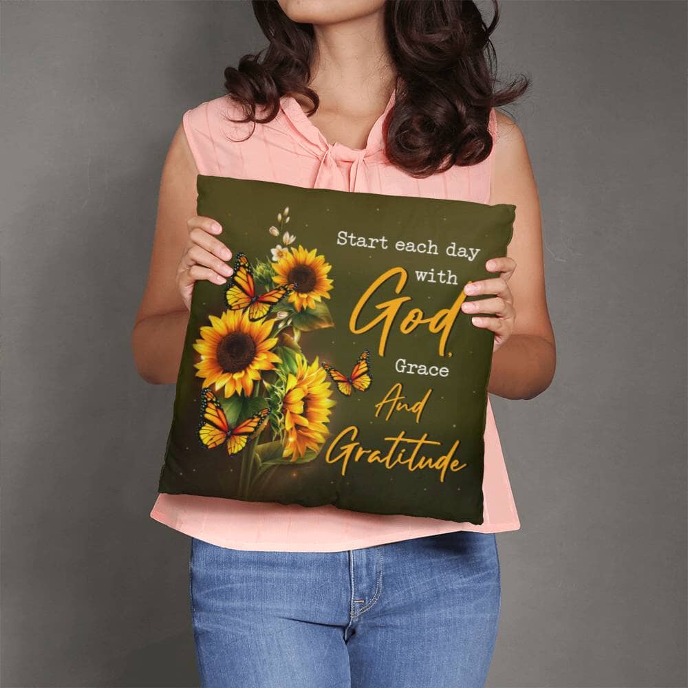 Inspirational - Start Each Day With God Grace And Gratitude - Classic Throw Pillows - The Shoppers Outlet